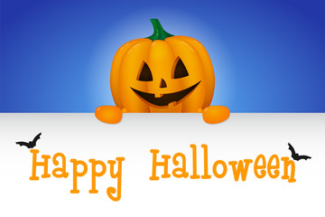 Happy Halloween - banner with funny pumpkin. Vector.