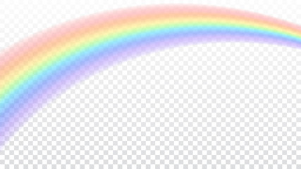 Rainbow icon. Shape arch realistic isolated on white transparent background. Colorful light and bright design element. Symbol of rain, sky, clear, nature. Graphic object Vector illustration
