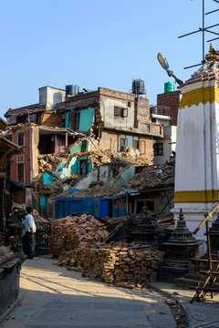 Aftermath of Nepal earthquake 2015, destruction at Swayambhunath in Kathmandu