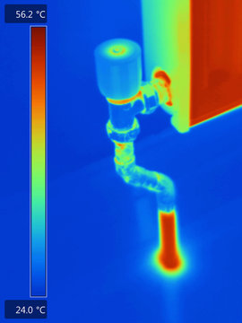 Thermal image of radiator pipes