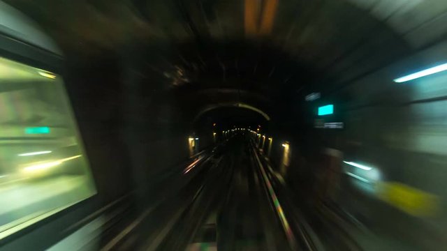 Moving through subway tunnel timelapse in Paris