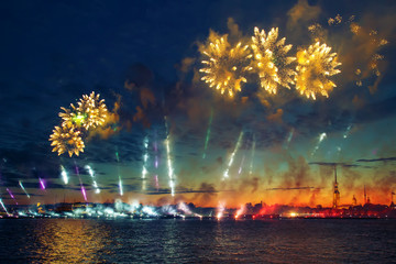 Colorful fireworks in St. Petersburg.