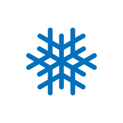 Snowflake sign. Blue Snowflake icon isolated on white background. Snow flake silhouette. Symbol of snow, holiday, cold weather, frost. Winter design element Vector illustration