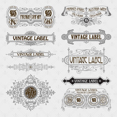 Old vintage floral elements - ribbons, monograms, stripes, lines, angles,border, frame,label, logo - vectors