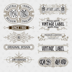 Old vintage floral elements - ribbons, monograms, stripes, lines, angles,border, frame,label, logo - vectors