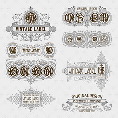 Old vintage floral elements - ribbons, monograms, stripes, lines, angles,border, frame,label, logo - vectors