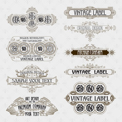 Old vintage floral elements - ribbons, monograms, stripes, lines, angles,border, frame,label, logo - vectors