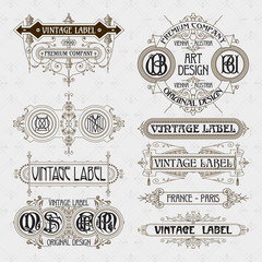 Old vintage floral elements - ribbons, monograms, stripes, lines, angles,border, frame,label, logo - vectors