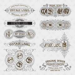 Old vintage floral elements - ribbons, monograms, stripes, lines, angles,border, frame,label, logo - vectors