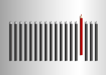 Vector leadership concept of red pencil in group of black pencil