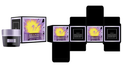 Packaging design, Lotus flower on luxury box design with cosmetic container and mockup box. Illustration vector