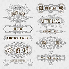Old vintage floral elements - ribbons, monograms, stripes, lines, angles,border, frame,label, logo - vectors