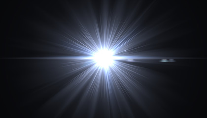 sunburst with Lens flare light over black background. Easy to add overlay or screen filter over photo