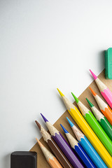 Top view close up of color pencils
