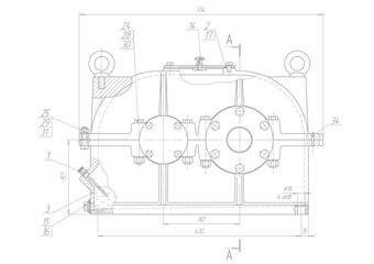 Machine-building drawings on a white background