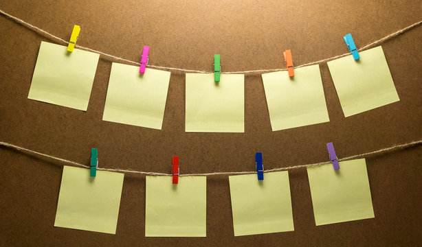 Clothes line photo hanging nine post note paper
