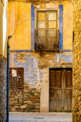 Facade of Spanish old house in Molinaseca, Bierzo, Spain.