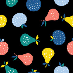 Abstract pear and apple seamless pattern background. Childish handmade craft