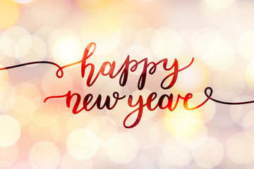 happy new year, lettering, greeting card template