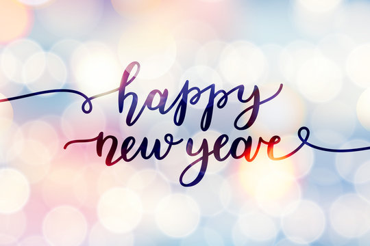 happy new year, lettering, greeting card template
