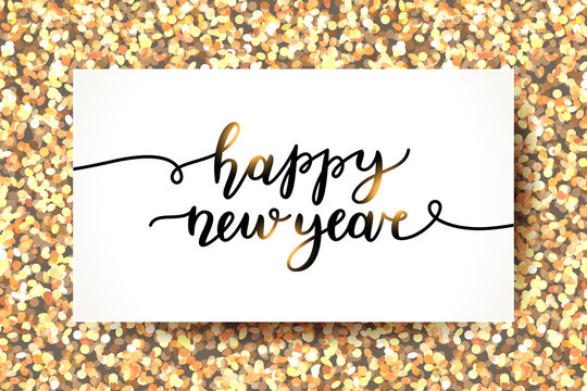 happy new year, lettering, greeting card template