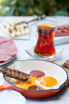 turkish breakfast with eggs sunny side up