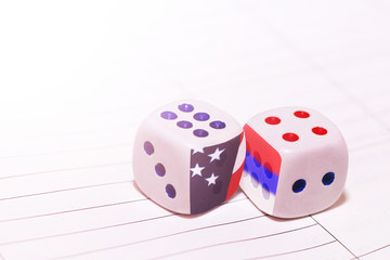 two white dices, America and Russia