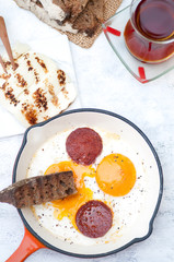 turkish breakfast with eggs sunny side up