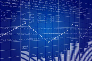 Vector business theme illustration. Background with graphs and figures. A digital panel with a distorted perspective.