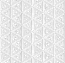 White seamless geometric pattern, ribbed surface with triangles and faces, use as a background or texture, 3D effect vector.