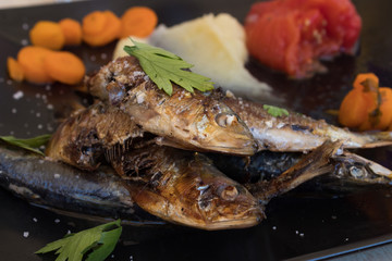 Grilled sardine with vegetables