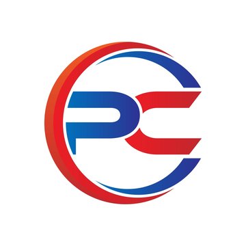 pc logo vector modern initial swoosh circle blue and red