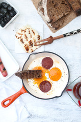 turkish breakfast with eggs sunny side up