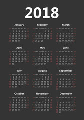 Vector pocket 2018 year dark background calendar