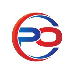 po logo vector modern initial swoosh circle blue and red