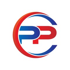 pp logo vector modern initial swoosh circle blue and red