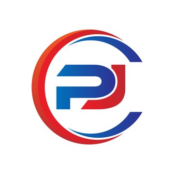 pj logo vector modern initial swoosh circle blue and red