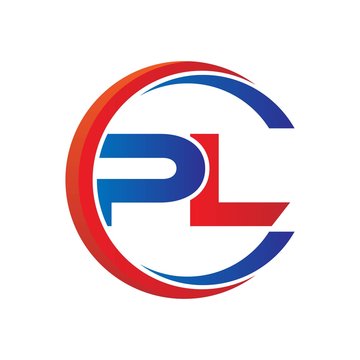 pl logo vector modern initial swoosh circle blue and red