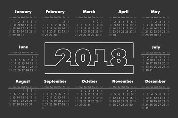 Vector Simple 2018 year dark background calendar