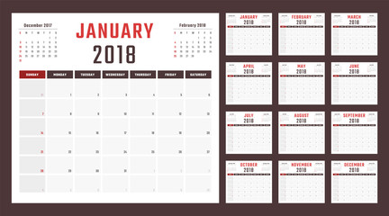 2018 year calendar, calendar design 2018 starts sunday