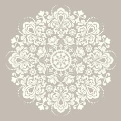 Brown background with light mandala ornament in the east style. Ideal for printing on fabric or paper. Vector illustration. Vintage decorative elements. 