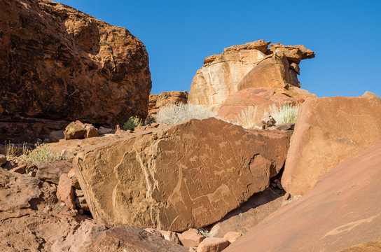 Famous animal rock engravings at Twyfelfontein in Damaraland, Namibia, Southern Africa