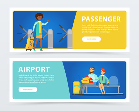 Set of flat design banners airport theme