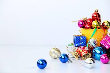 Gift boxes New year accessories.Christmas concept copy space,Top view,flat lay