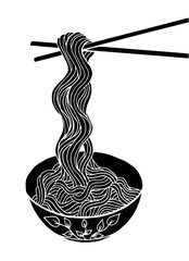 Obraz premium doodle Noodle at bowl and stick. hand drawing