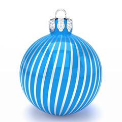 3d render of blue christmas bauble with pattern over white background - merry christmas concept