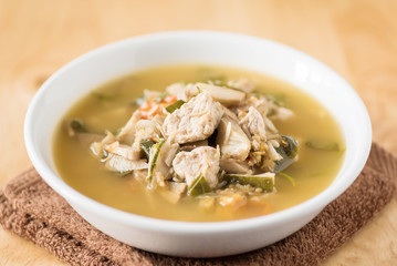 Northern Thai food (Kang Kanoon),spicy young jackfruit soup with pork in a bowl