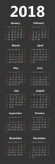 Vector Simple 2018 year dark background calendar