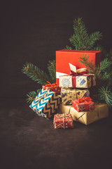  Present boxes on dark wooden desk