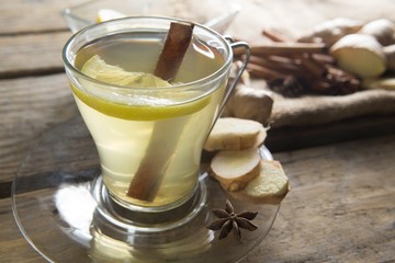 Close-up of ginger tea in cup